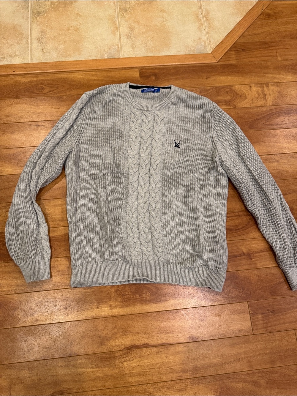 Nautica Light Gray Cable-Knit Crewneck Sweater